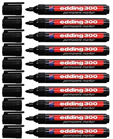 edding 4-300001 300 Industry Permanent Marker - Rundspitze - Beschriftung von Karton, Metall, Gummi und Glas, schwarz (schwarz, 1,5-3 mm)
