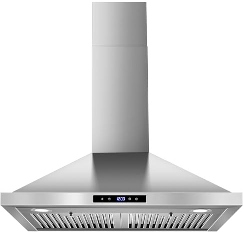 Tieasy Wall Mount Range Hood 30 inch Kitchen Hood 700 CFM with Ducted/Ductless Convertible Duct, Touch Control, Permanent Filters, Stainless Steel, 3 Speed Exhaust Fan, LED Light