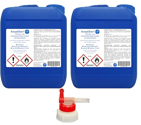 Desinfektionsmittel AseptiSan - 2 x 5 Ltr. Kanister inkl. 1 x AGH | Flächen- und Händedesinfektionsmittel Pharmazentralnummer-16613756 HERRLAN Qualität Made in Germany