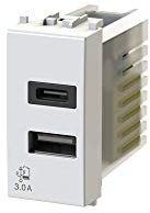 4box - Alimentatore USB CA 20W compatibile Vimar® Plana™, per caricare i tuoi dispositivi senza bisogno di alimentatori. 2 connettori: uno di tipo A, uno di tipo C. Colore Bianco