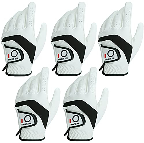 LOVMEAD Golfhandschuhe Herren Linke Hand 5 Stück, Allwetter Leder Cabretta Griff Golf Handschuh Links Hand Weicher Komfort Passform Größe XL (Linke Hand, XL)