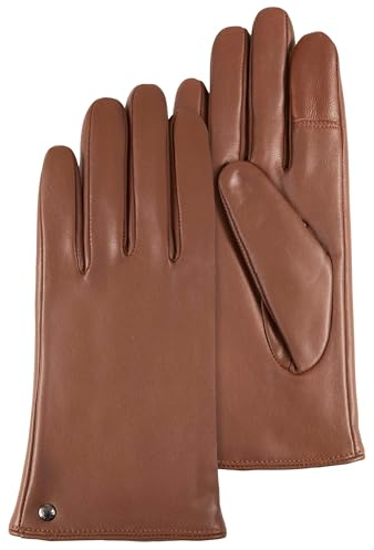 Isotoner Gants femme tactiles en cuir d'agneau - doublés micro fausse fourrure, 7.5=M, cognac