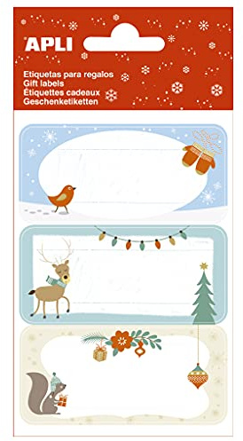 Apli Kids 19020 - Étiquettes cadeaux de Noël - 3 Feuilles/9 étiquettes. Thème: écureuil