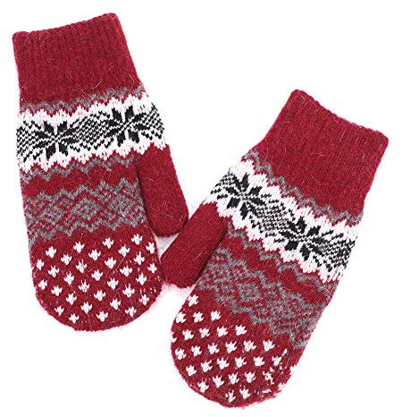 ITODA Fäustlinge Winter Damen Fausthandschuhe Strick Winterhandschuhe Schneeflocke Strickhandschuhe Verdickt Warm Wollhandschuhe Doppelschicht Handwärmer Winddicht Damenhandschuhe Outdoor Fahrrad