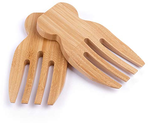 Deco Life Eco-Friendly Bamboo Salad Servers Set of 2 Large Bamboo Salad Tongs, Wooden Salad Servers, Claws, Hands, Forks Stylish Design Best for Serving Salad, Pasta, Fruit, Tossing Salads Pack of 2
