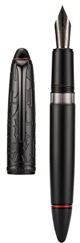 Asvine Hongdian N6 Kolbenfüllhalter aus Metallharz, schwarze lange Klinge, klassischer Stift, inklusive Metallbox