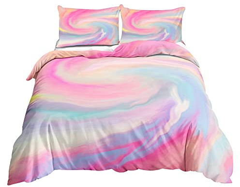 Treer Juego de Ropa de Cama, 3D Arcoíris Impresión Microfibra Juego de Fundas de Edredón Reversible Incluye Funda Nórdica y Funda de Almohada para Familiar y Infantil (150x200cm,Rosa Degradado)