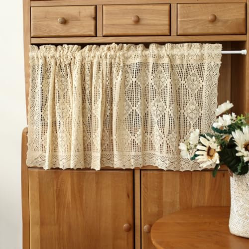 Lsimeru Kurzgardine Landhausstil Vintage Scheibengardinen Häkelgardine Gehäkelt Kurz Küche Gewebt Bistrogardinen Kurzstores Halb Gardinen Wohnzimmer Wohnzimmer 1 Stück,110x90cm