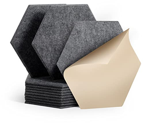 Rdutuok Hexagon Akustikpaneele Selbstklebend, Acoustic Panel, 12 Stück | ilz Schallabsorber, 30x26x1 cm, Akustikplatten für Wand, Echo & Hall reduziert, für Studio, Gaming & Büro, Dunkelgrau