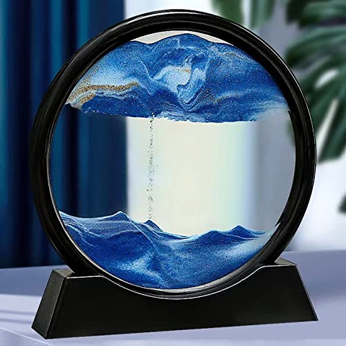 Yevheniy Image d'art de sable en mouvement 3D, paysage de sable profond avec affichage de mouvement liquide, cadre de sable fluide, décoration relaxante pour la maison et le bureau (bleu, 17,8 cm)