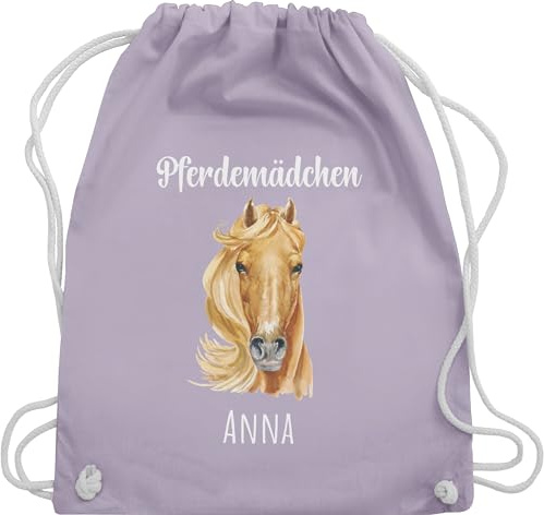 Turnbeutel Rucksack - Pferd - Geschenk Pferdemädchen mit Name personalisiert I Pferde Mädchen Geschenke Reiten - Unisize - Pastell Lila - pferderucksäcke pferden und beutel pferderucksack