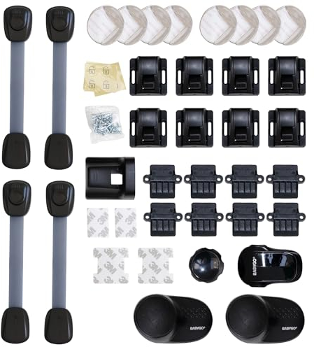 BABYGO® Premium Qualität Babysicheres Set für Zuhause und Küche | Babysicherheit Magnetisches Schrankschloss | Backofen Kindersicherung | Türstopper baby klemmschutz | eckenschutz baby Schwarz