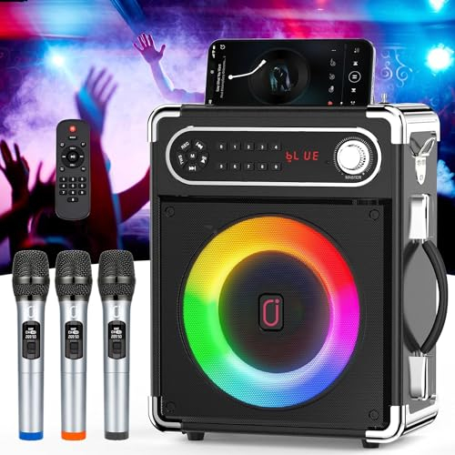 JYX Karaoke con 3 Microfonos UHF Wireless per Adulti, Altoparlante Bluetooth Sistema PA Portatile Karaoke Professionale Completo, Casse Karaoke con Microfono Supporto TWS/USB/TF/AUX/FM