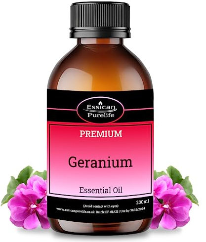 Geranium Essential Oil 200ml, Therapeutic Grade, 100% Pure Natural Essential Oils for Diffusers for Home, Aromatherapy Oils Essential Oils Relax, Skin & Hair Care, Improved Mood- Vegan & UK Made