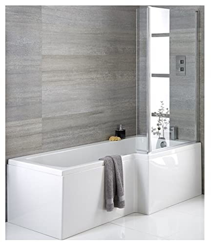 MILANO White 1500 x 850mm Right Hand Square Shower Bath Chrome Screen