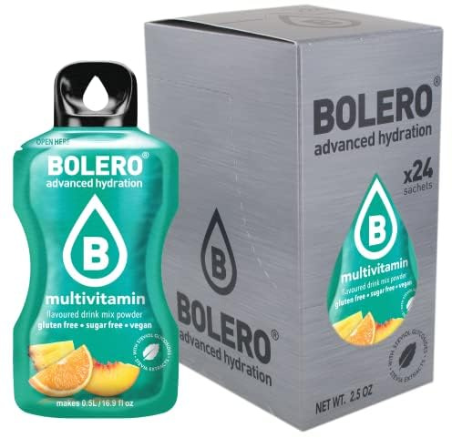 Bolero MULTIVITAMIN 24x3g | Jus en poudre sans sucre, édulcoré à la stévia + vitamine C | pour enfants et sportifs | sans gluten, végétalien | saveur multivitamine