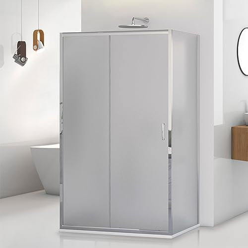 Box doccia 3 lati 80x120x80 cm porta scorrevole e 2 parete fisse, vetro stampato H 195 cm con profilo cromato e installazione reversibile, Tay