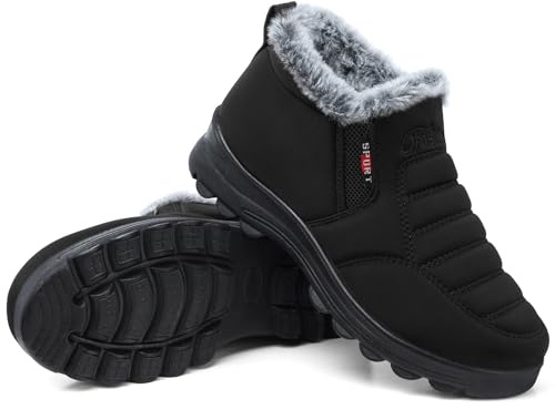SHIBEVER Winter Boots for Women Snow: Black Ankle Winter Boots for Women Size 8 Comfortable Warm Casual Flat Short Furry Booties