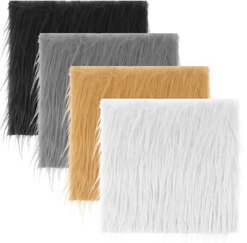 4 stycken konstpäls 25,4 x 25,4 cm kvadratiskt plyschtyg, pälsimitation, fuskpäls, pyssel, päls, tyg, pysselpäls för kuddar, stolskydd, dvärgskägg, juldekoration, tomte, plyschtyg