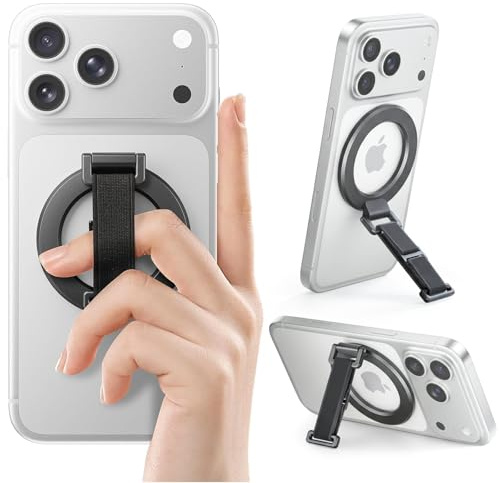 SUPERONE 2025 Upgrade for MagSafe Phone Grip with Finger Strap, Removable MagSafe Ring Holder with Kickstand Finger Loop, Mag Safe Accessories for iPhone 17/16/15/14/13/12 Series, Black