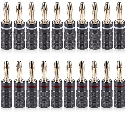 Vegena Bananenstecker 20 Stück, Lautsprecherstecker Bananenstecker Lautsprecher, Schraubbar 24k Vergoldet Banana-Steckverbinder für Lautsprecherkabel Verstärker AV Receiver