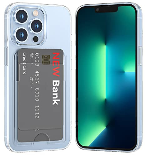 ÁRBOLORO Hülle für iPhone 13 Pro Schutzhülle mit Kartenfäch Transparent Silikon Handyhülle Kartenfach Hülle für 2 Karten, Stoßfest Handy Tasche Bumper Brieftasche Case Cover
