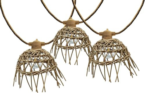 Ghirlanda luminosa esterna 10 paralume esotico paglia MINI HAWAI LIGHT HYBRID LED bianco caldo 8m solare e su settore