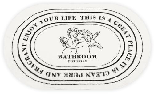 TNHINA Bathroom Rugs,20x32inch Soft Black White Bath Mat Non-Slip Absorbent Shower Bathroom Rugs Machine Washable Bathtub Mat Cute Angel Bath Mat for Bathroom Floor (Angle Baby-A)