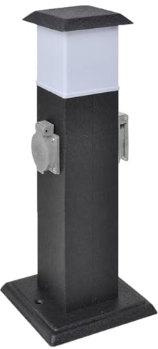 ShGaxin Gartensteckdose Steckdosenturm Schwarz mit Lampe, Außensteckdose, Steckdose Aussen, Außensteckdose Steckdose, Steckdose Aussenbereich, Outdoor Steckdose,