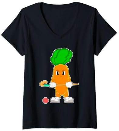 Damen Karotte Feldhockey Feldhockeyschläger Sport T-Shirt mit V-Ausschnitt