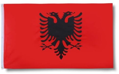 Sonia Originelli Albanien Länderflagge 90 x 150 cm - Fanartikel in der albanischen Nationalflagge für WM, EM und Public Viewing