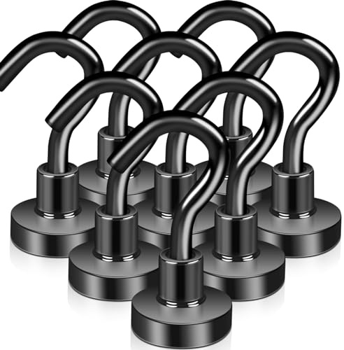 Keukenket Magnethaken Extra Stark Schwarz,Neodym Magnet mit Haken,8 Stück 16mm Hakenmagnete Magnethaken Magnetic Hooks Hakenmagnet Stanzfrei für Eisentüren Kühlschränke Küchen Kleiderablage Büro