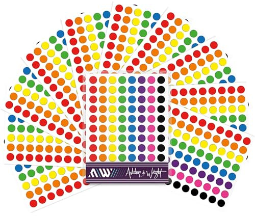 Ashton and Wright - Leicht abziehbare Farbkodierungs-Etiketten, Klebepunkte, 8 mm Punktaufkleber (hell, Packung mit 10–8800)