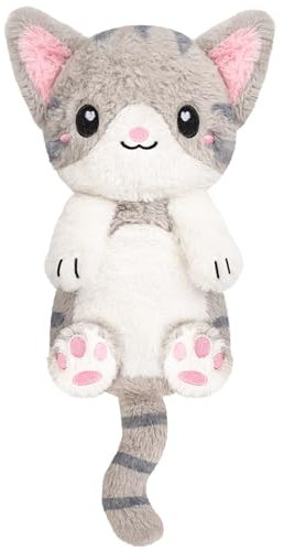 Happy Fuel Grey Cat Microwavable 1.5 lbs Unscented Heating Pad for Women & Kids- Cute Soft Cozy Pillow Plush Heatable Warm Stuffed Animals- Kawaii Hot & Cold Plushie - Gray Cat Gifts for Girls & Women