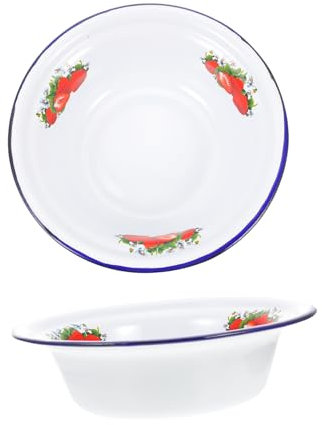 Garneck Cuenco De Sopa Esmaltado Vintage Grande 2 Piezas, Cuenco Para Hacer Masa De Hierro Esmaltado Resistente, Apto Para Hogar y Restaurante, Diseño Retro Estampado De Fresa