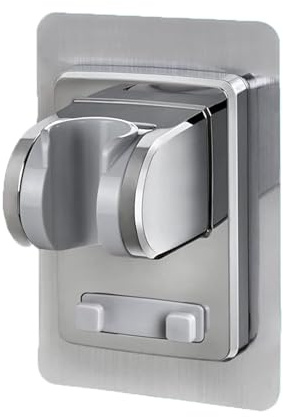PVFZXS Duschkopfhalterung Ohne Bohren, Neigung Verstellbar, Shower Head Holder Mit Extra Starkem Klebepad, Silbern, ABS, Wandmontage