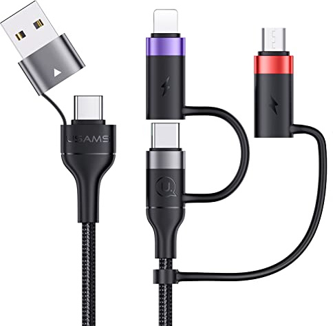 Pluggify 60W USB C Multi Kabel, 6 in 1 Universal Schnellladekabel Mit PD 3A, Typ C/iP/Micro Nylon Mehrfach Ladekabel für Laptop Handy (2M Grau)