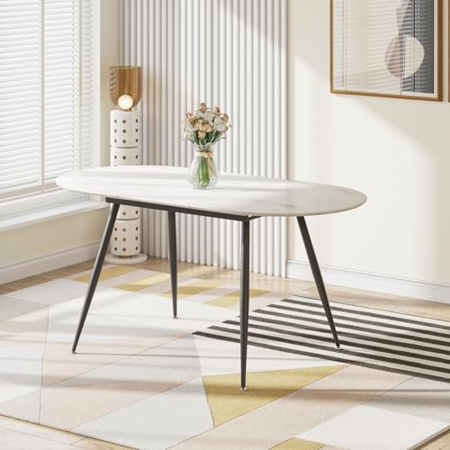 JEFFORDOUTLET Extendable Dining Table, 120-160 cm Large Kitchen Table for 4-8 People, Modern Marbel Effect Large Table