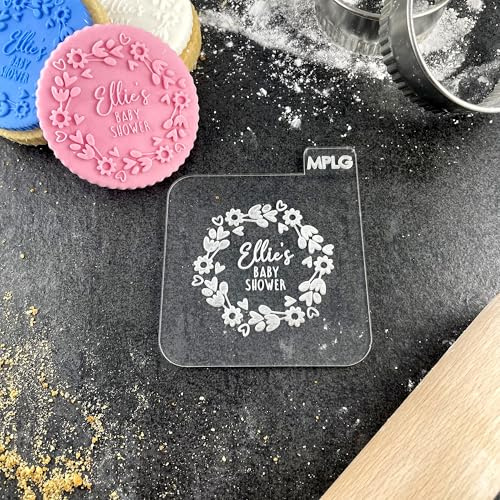 Personalised Baby Shower Icing Stamp Fondant Embosser Stamp for Biscuits, Cookies, Cupcake Topper Decorations Stencil for Baby Shower (75mm)
