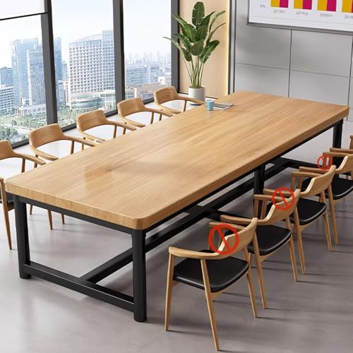 JIAOCKJIAO Besprechungstisch, Moderner Konferenztisch, Großer Computertisch mit Verdicktem Schreibtisch, Rechteckiger Tisch mit Metallrahmen, Bürotisch für Büros für 4-8 Personen(Natural,120x60cm)