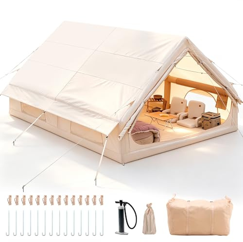 400x300x210cm Aufblasbares Gampingzelt für 4-10 Personen, Großes Outdoor Zelt mit Luftpumpe & Mesh Fenster, 420D Oxford Wasserdicht 3000mm & UV50+ für 4 Jahreszeiten, 5 Min Schneller Aufbau
