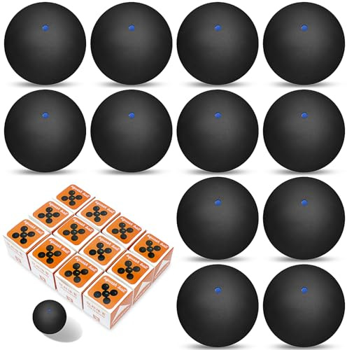 Kaxtde 12 Pcs Squash Balls Bulk, 38mm Single Blue Dot Squash for Beginners, Small Sport Soft Rubber Ball for Training, Practice, Competition