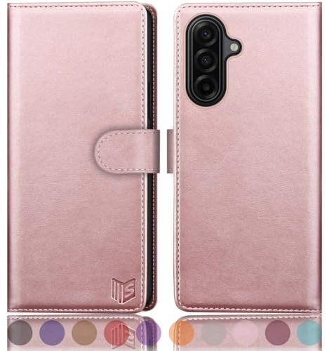 SUANPOT compatible with Samsung Galaxy A17 case with [RFID Blocking][Credit Card Holder],PU Leather Flip Book Protective Cover Women Men for Samsung A17 Phone case Rose Gold