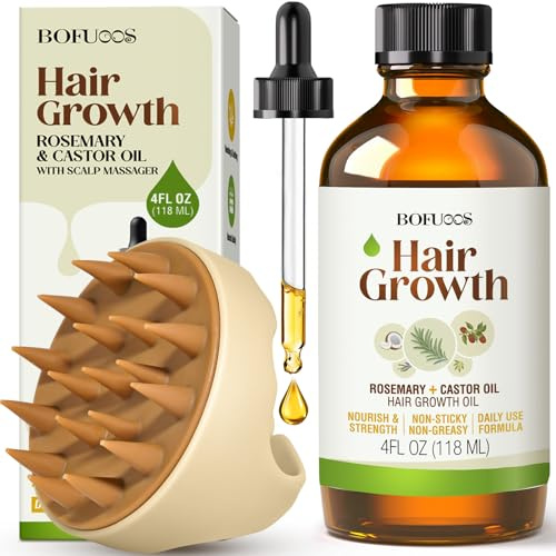 Bofuoos Olio di Rosmarino per Capelli, Olio di Ricino Biologico con Massaggiatore per Cuoio Capelluto, Favorisce la Crescita dei Capelli, Nutrono Il Cuoio Capelluto, 118 ml