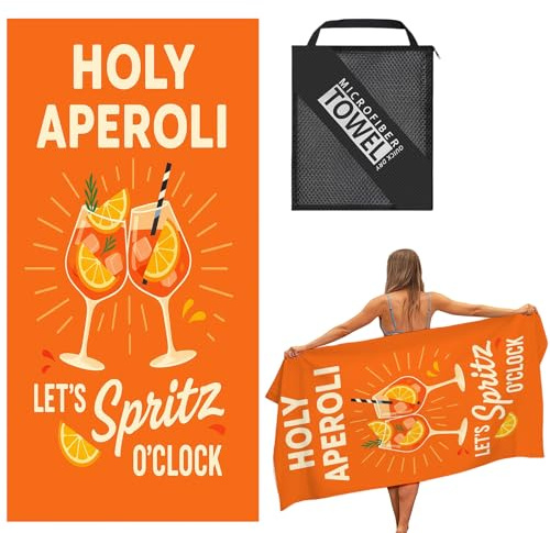 Scinzene Design Strandtuch Strandhandtuch 90 x 180 cm, 85% Polyester, Schnell trocknend, Orangefarbenes Badetuch mit Weinmotiv, Inkl. Netzbeutel für Strand, Outdoor-Party & Reisen