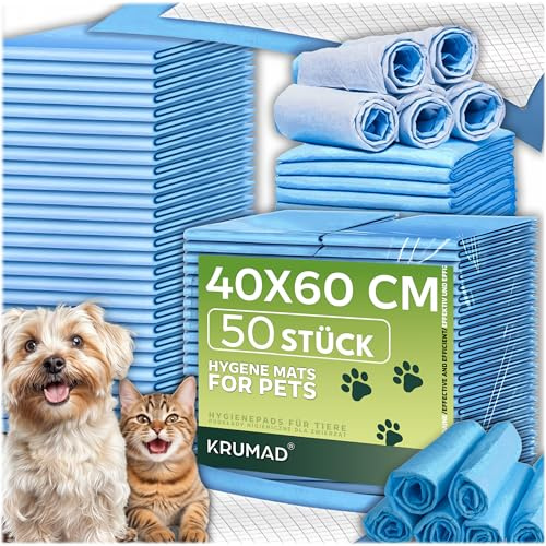 KRUMAD Trainingspads für Hunde, 50 Stück, 6-Schichten, PIPI Matten für Hunde, Trainingsmatte für Welpen, Inkontinenzunterlagen, Wasserdicht, Hunde Zubehör, 40 x 60 cm