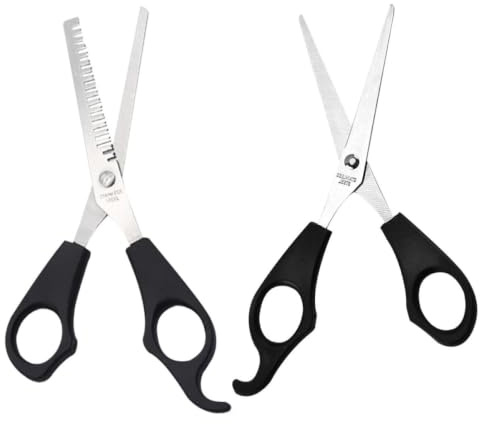 Homoyoyo Lot de 2 Ciseaux de Coiffure Professionnels à Frange et Effileurs, Taille Moyenne, Acier Inoxydable, Adaptés la Découpe Précise des Cheveux Fins, pour Coiffeurs et Usage
