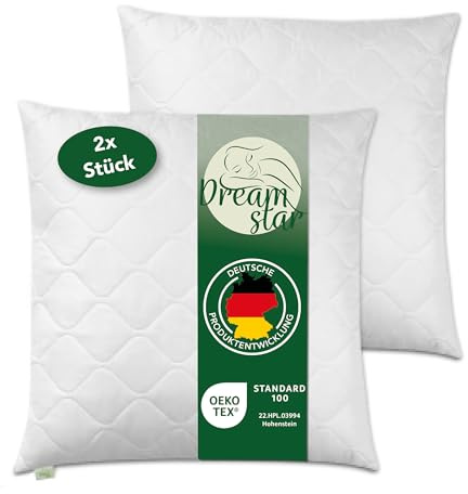 DREAMSTAR Kudde 80 x 80 cm [set om 2] premium 1250 g kuddfyllning | Hård kudde med dragkedja för justering | tvättbar upp till 60 grader | lämplig för allergiker | 80 x 80 cm