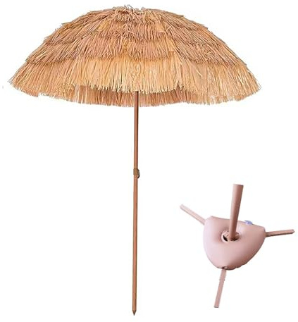 Sombrilla de patio al aire libre de 200 cm, sombrilla de paja densa natural con función de inclinación para jardín, playa, piscina y patio, protección solar elegante y duradera para la vida al aire