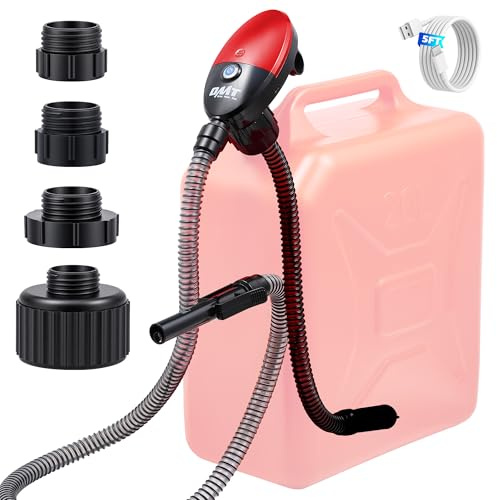 Orion Motor Tech Fuel Transfer Pump, 3.2GPM Electric Gas Can Pump, 51 Hose Auto-Shutoff Nozzle, USB-C & AA Battery (NO BATTERIES INCLUDED) Powered, 4 Adapters for Gasoline, Diesel, Kerosene, Red